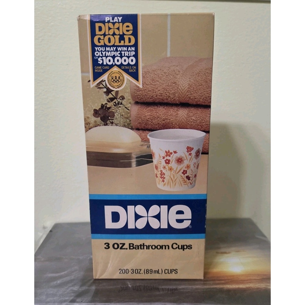 Sealed Dixie Bathroom Refill Cups Floral 200 Count 1984 Olympic Game Card Incl.